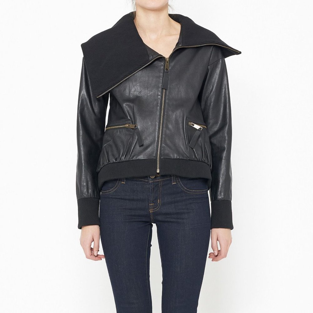 MADISON MARCUS bomber pilot leather jacket oversized collar